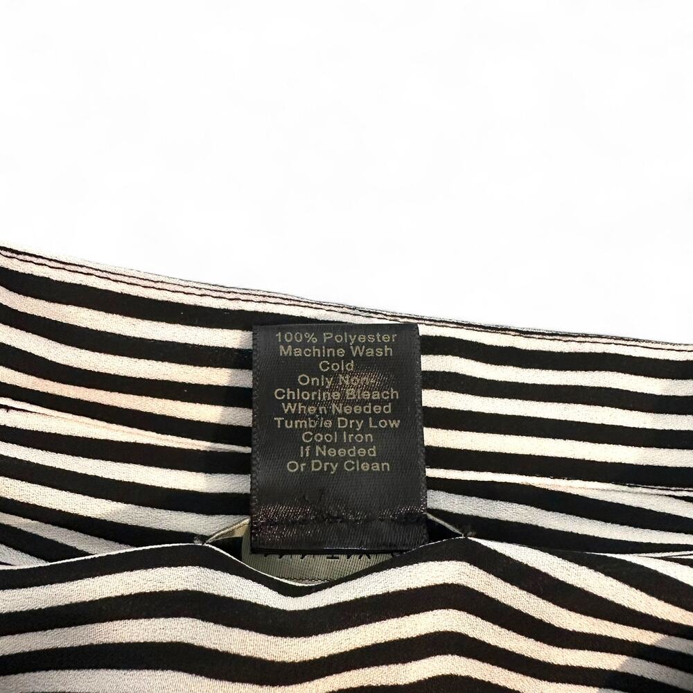 Ann Taylor Striped Button Down Collarless Shirt Size L Black White Stripes - Picture 6 of 9